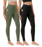 ODCLOUD 2-Pack 28�Buttery Soft Lounge Yoga Leggings with Pockets Black+dark Olive - ododos