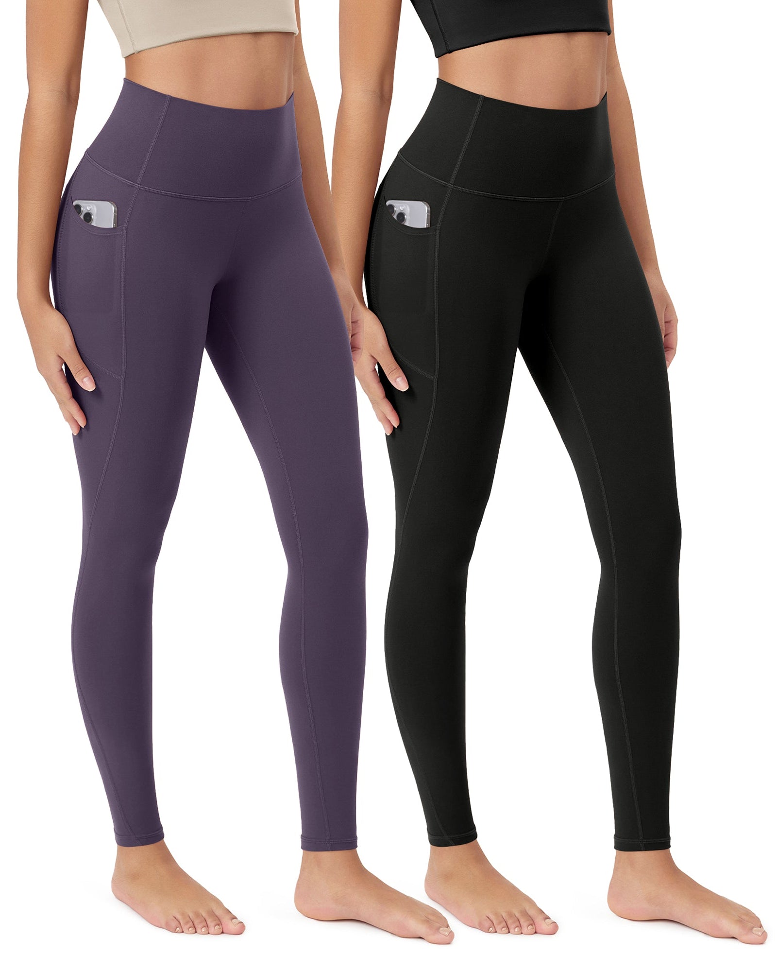 ODCLOUD 2-Pack 28�Buttery Soft Lounge Yoga Leggings with Pockets Black+Dark Purple - ododos