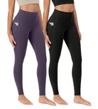 ODCLOUD 2-Pack 28�Buttery Soft Lounge Yoga Leggings with Pockets Black+Dark Purple - ododos