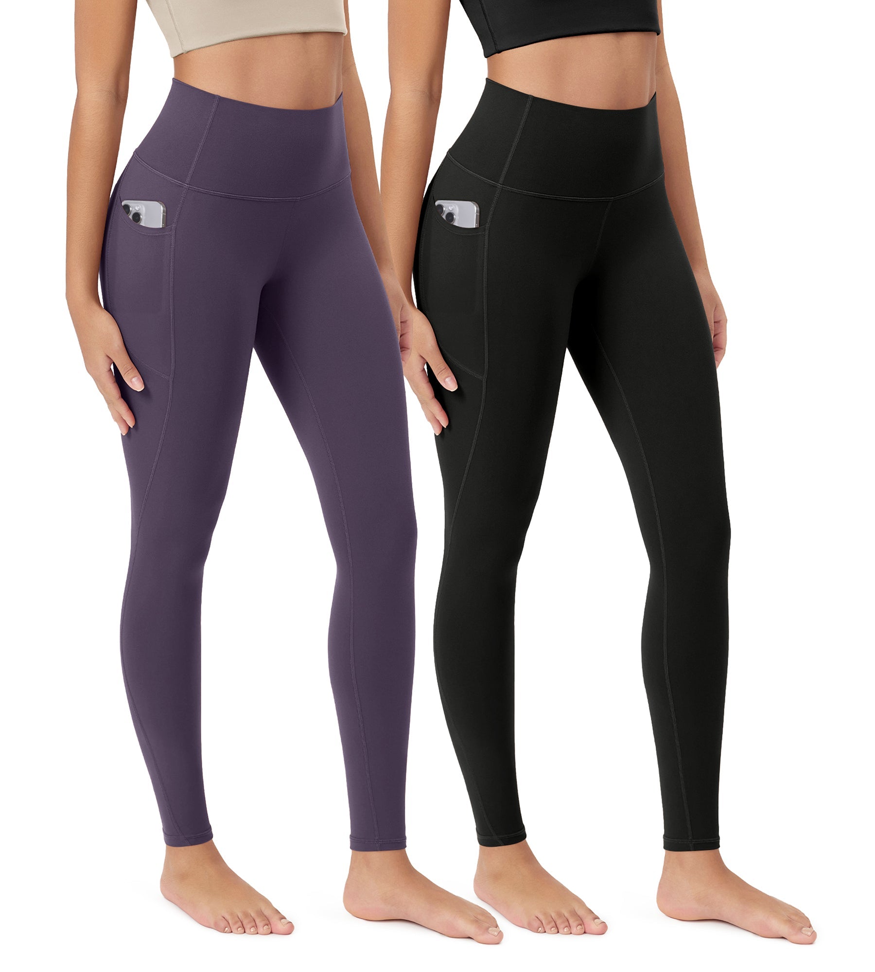 ODCLOUD 2-Pack 28�Buttery Soft Lounge Yoga Leggings with Pockets Black+Dark Purple - ododos