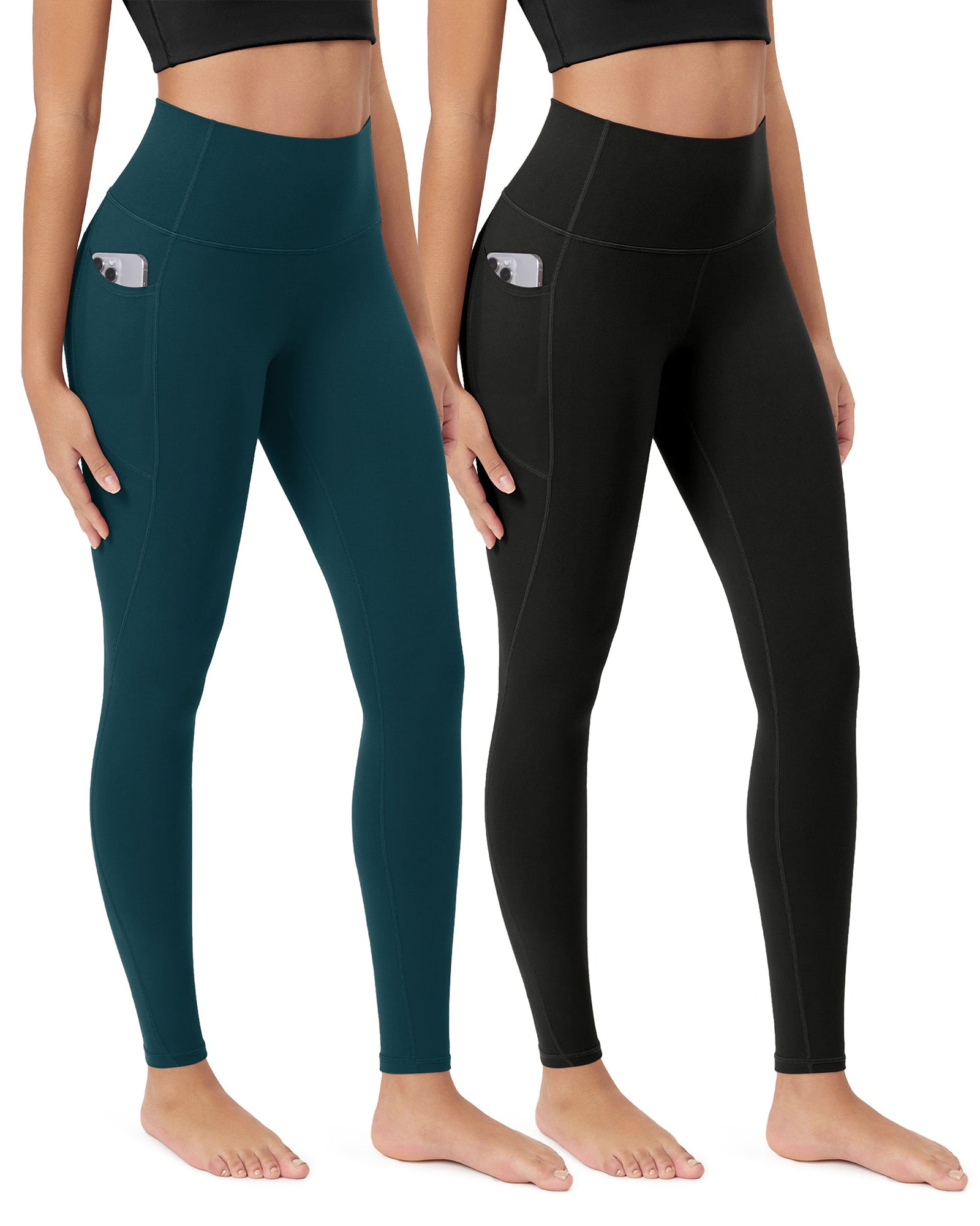 ODCLOUD 2-Pack 28�Buttery Soft Lounge Yoga Leggings with Pockets Black+Forest Teal - ododos