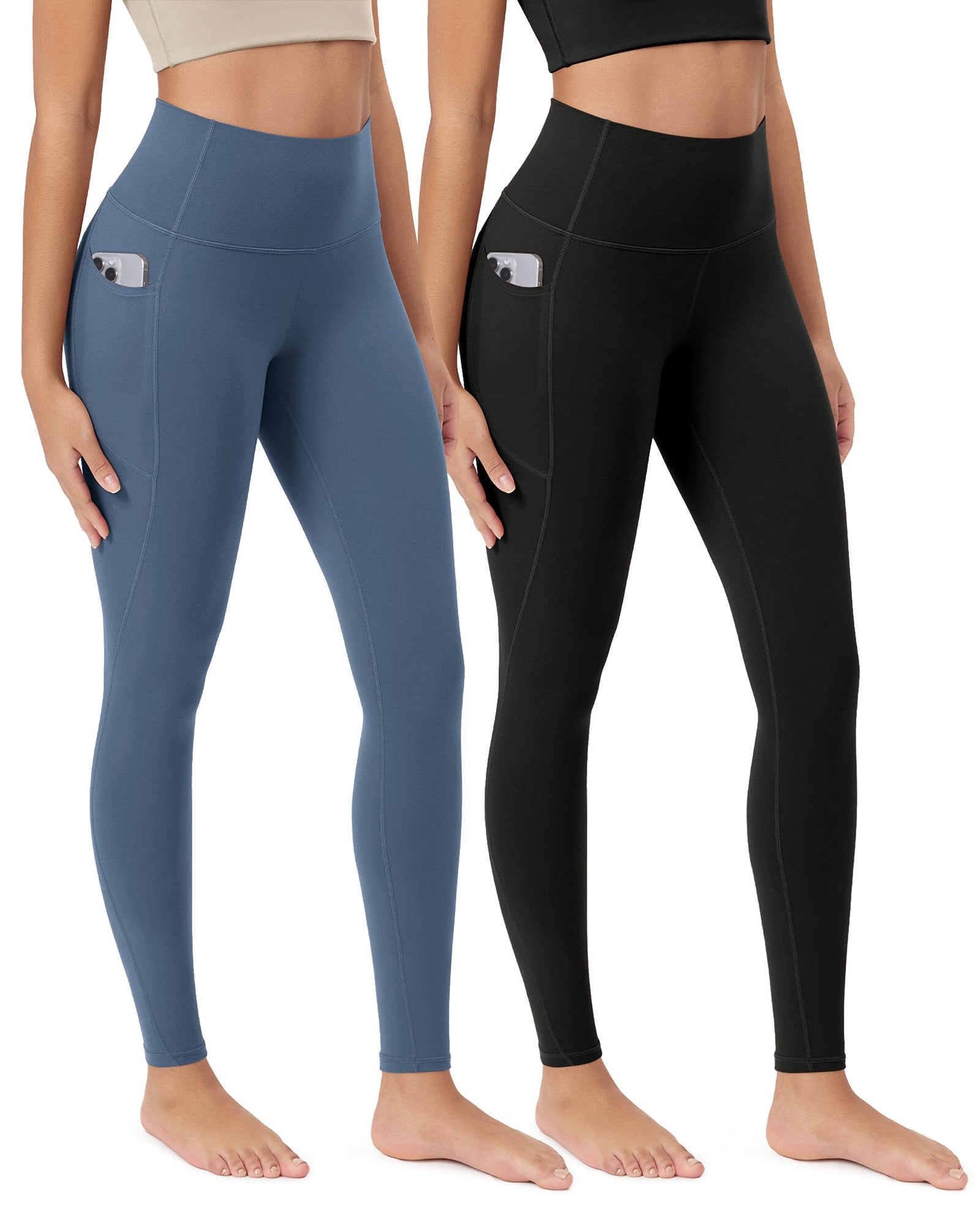 ODCLOUD 2-Pack 28�Buttery Soft Lounge Yoga Leggings with Pockets Black+Ink Blue - ododos