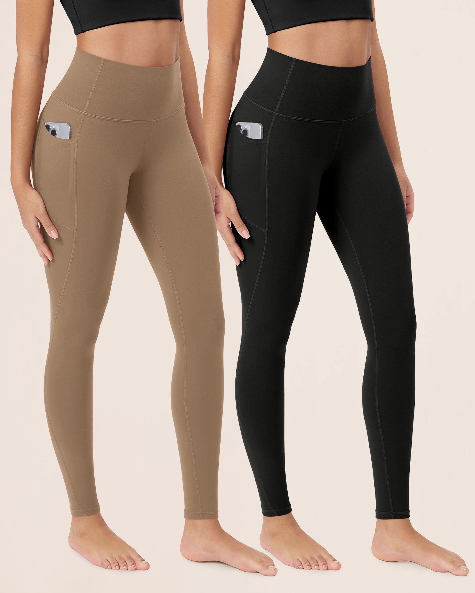ODCLOUD 2-Pack 28�Buttery Soft Lounge Yoga Leggings with Pockets Black+light Brown - ododos