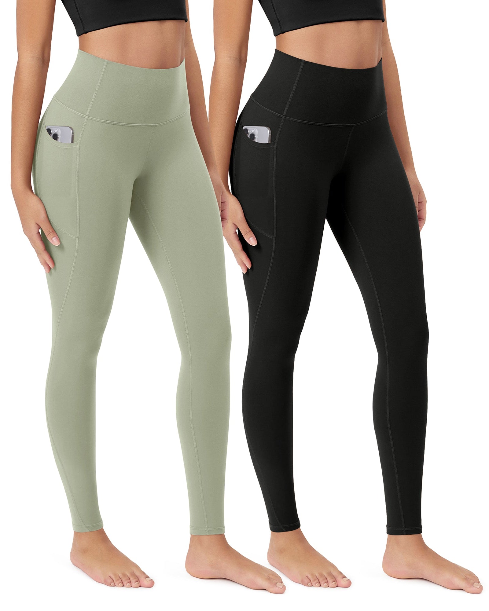 ODCLOUD 2-Pack 28�Buttery Soft Lounge Yoga Leggings with Pockets Black+lime Stone - ododos