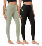 ODCLOUD 2-Pack 28�Buttery Soft Lounge Yoga Leggings with Pockets Black+lime Stone - ododos