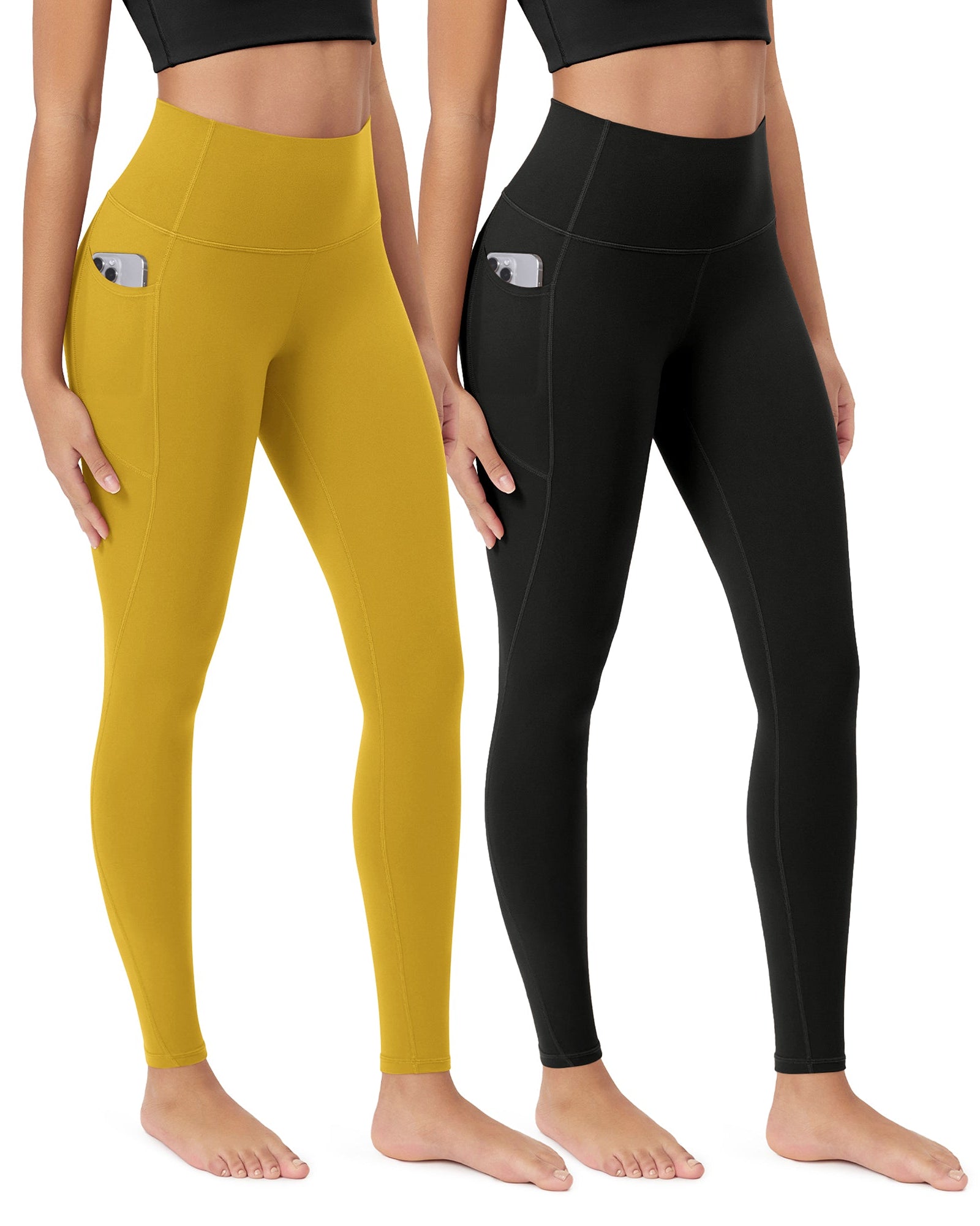 ODCLOUD 2-Pack 28�Buttery Soft Lounge Yoga Leggings with Pockets Black+mango Mint - ododos