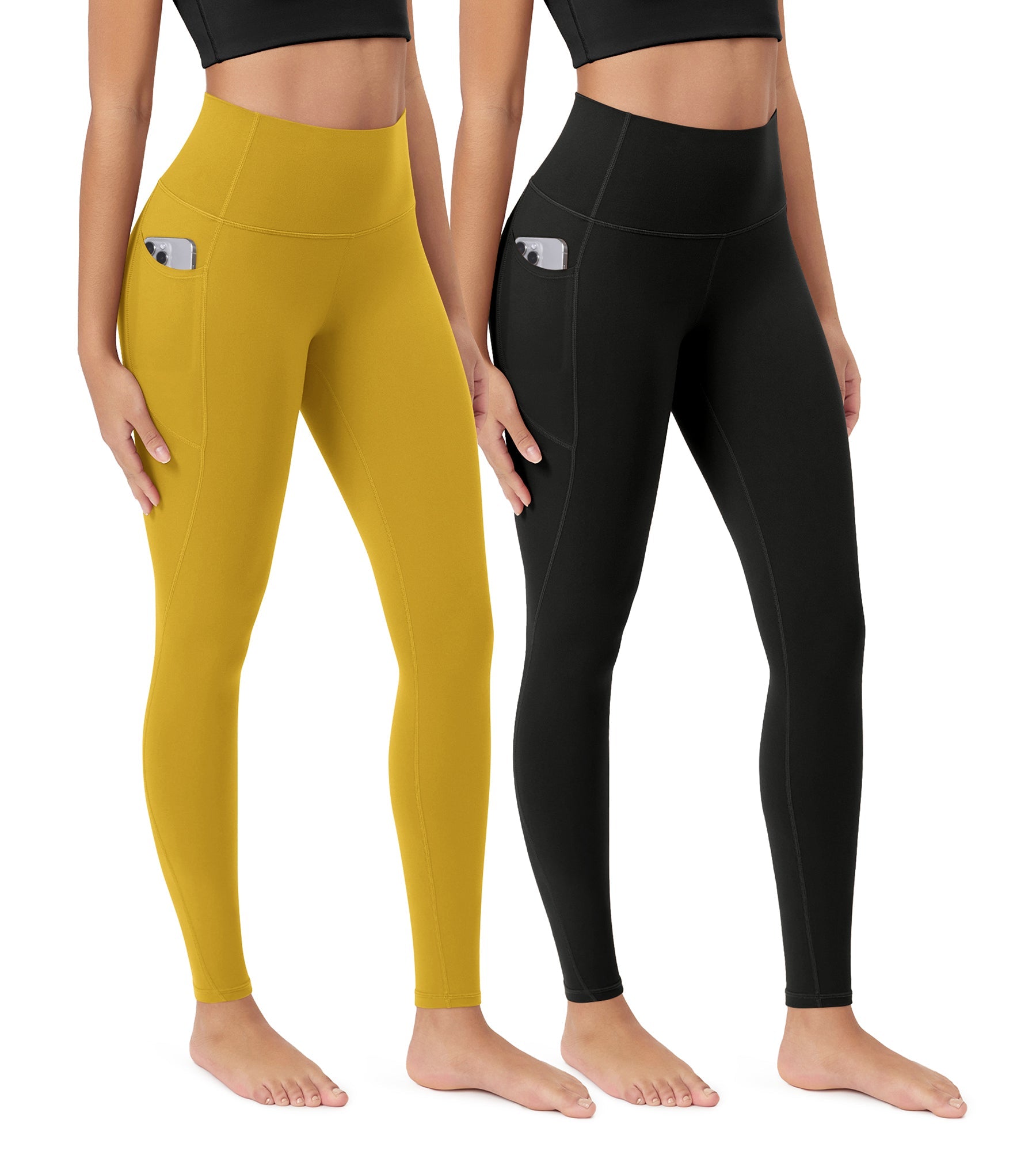 ODCLOUD 2-Pack 28�Buttery Soft Lounge Yoga Leggings with Pockets Black+mango Mint - ododos