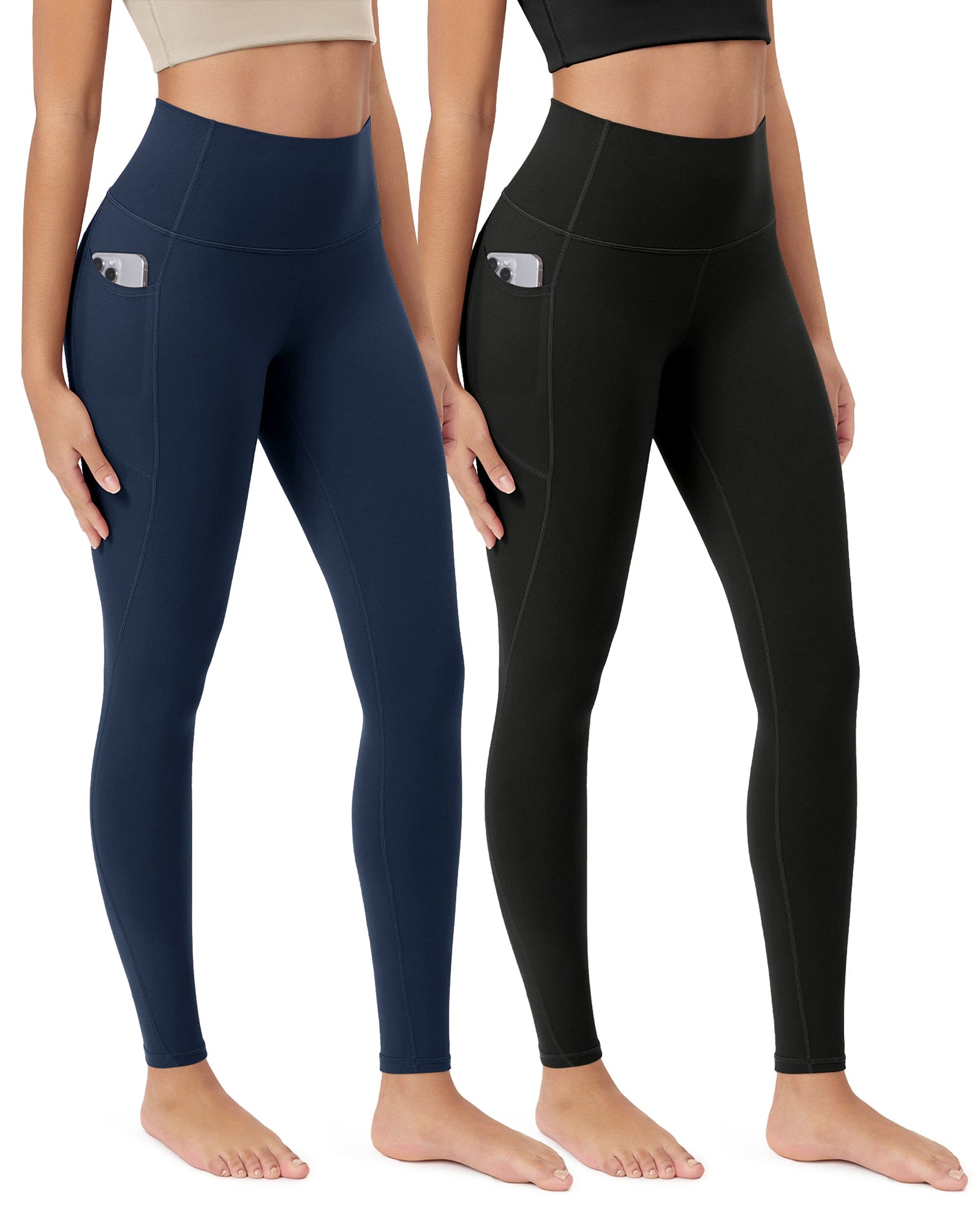 ODCLOUD 2-Pack 28�Buttery Soft Lounge Yoga Leggings with Pockets Black+Navy - ododos