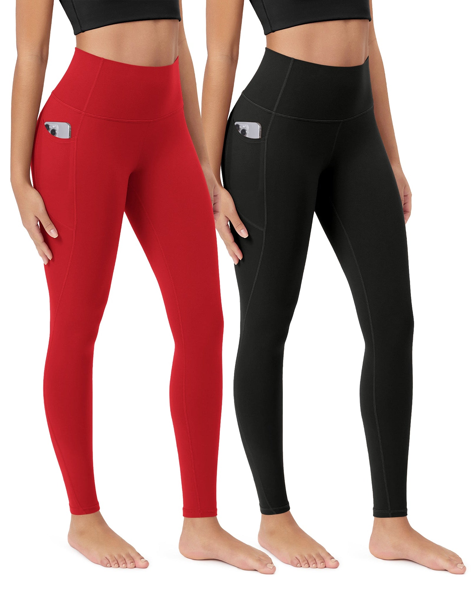ODCLOUD 2-Pack 28�Buttery Soft Lounge Yoga Leggings with Pockets Black+Red - ododos