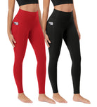ODCLOUD 2-Pack 28�Buttery Soft Lounge Yoga Leggings with Pockets Black+Red - ododos