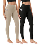 ODCLOUD 2-Pack 28�Buttery Soft Lounge Yoga Leggings with Pockets Black+shaker Beige - ododos