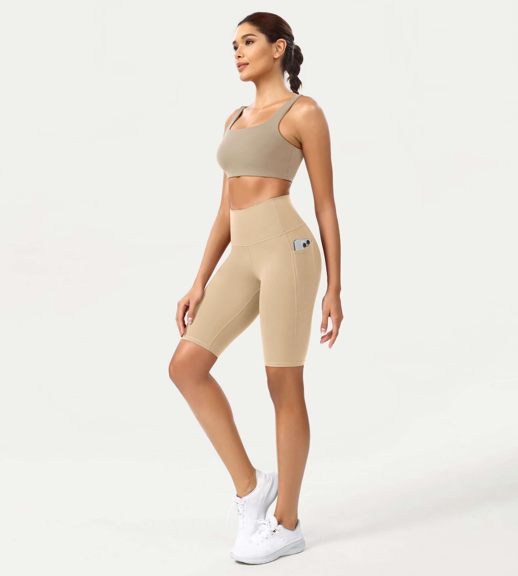 ODCLOUD 10 High Waist Lounge Yoga Shorts Beige - ododos