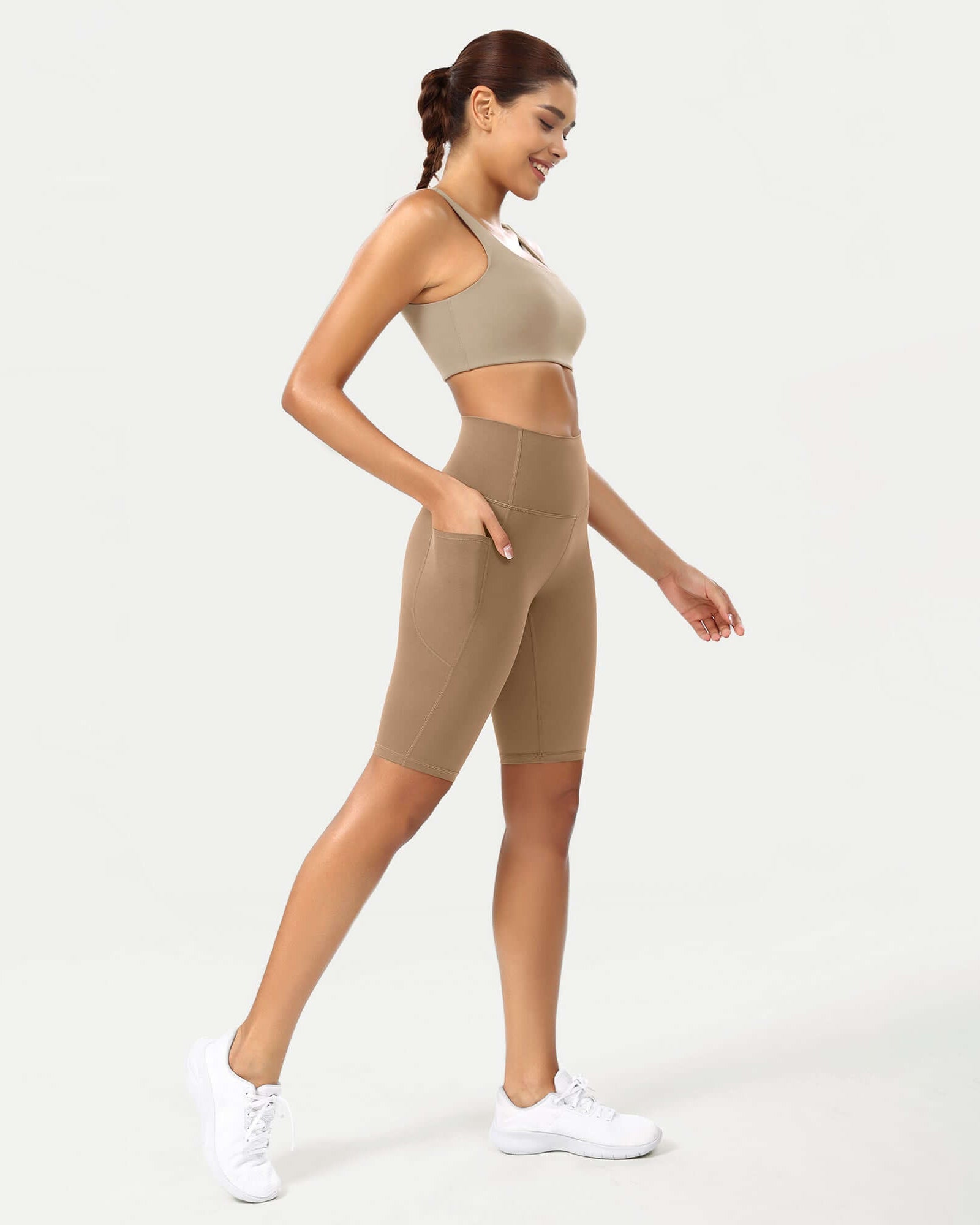 ODCLOUD 10 High Waist Lounge Yoga Shorts Light Brown - ododos