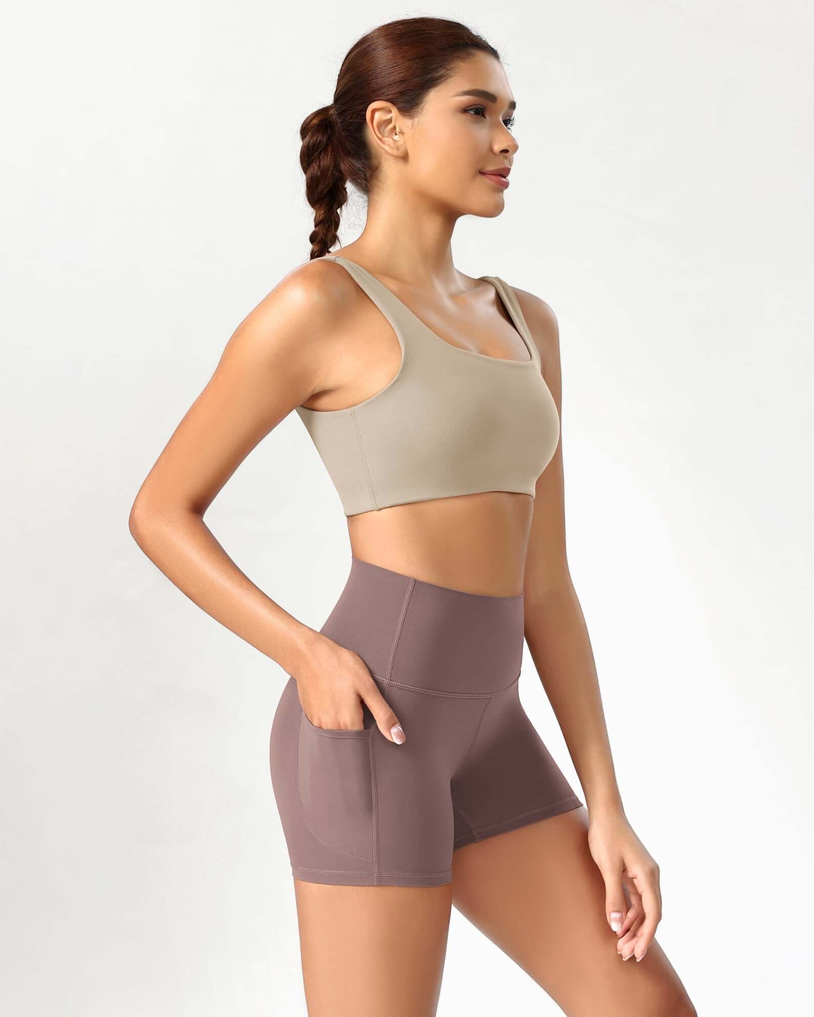 ODCLOUD 4 High Waist Lounge Yoga Shorts Purple Taupe - ododos
