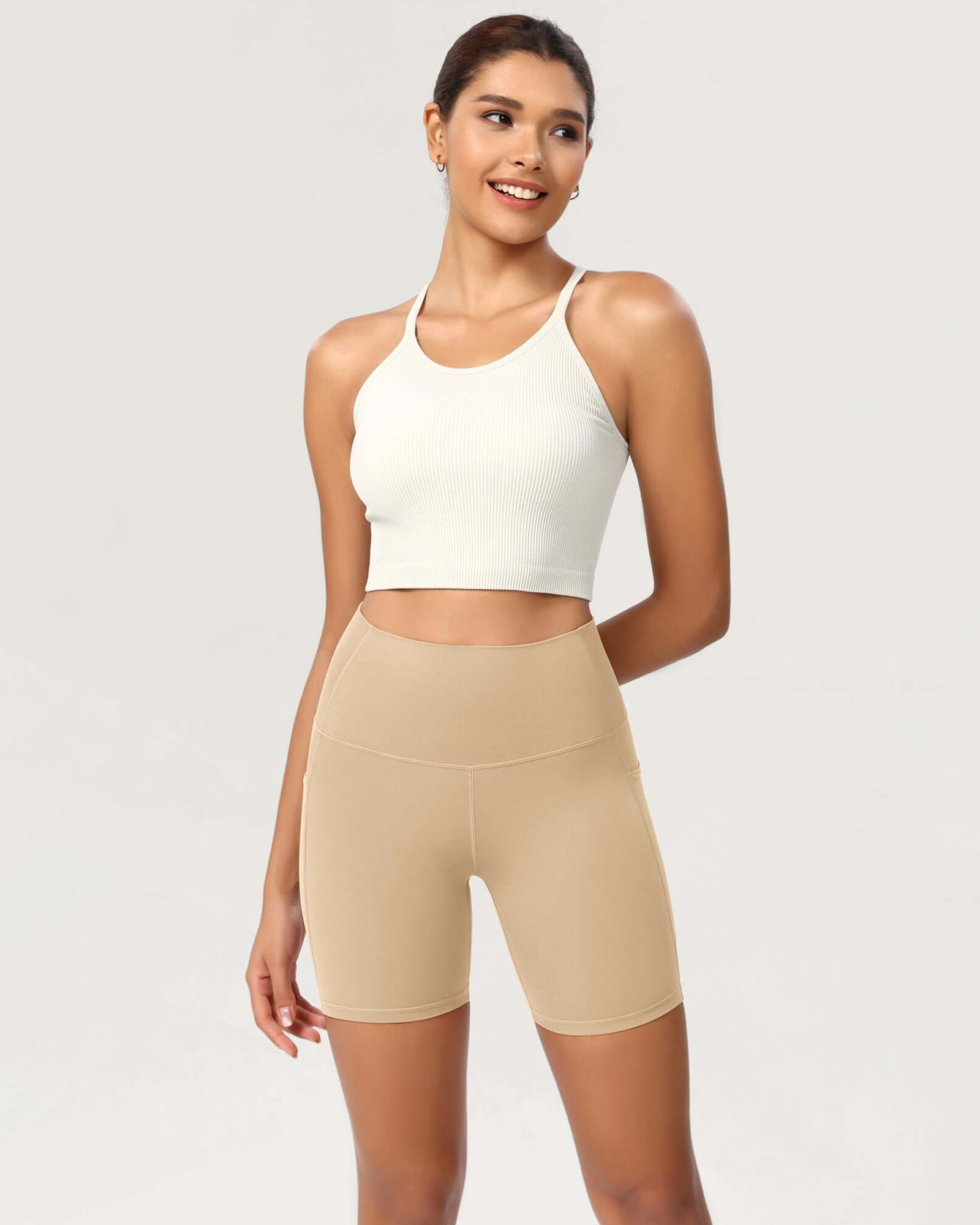 ODCLOUD 6 High Waist Lounge Yoga Shorts Beige - ododos