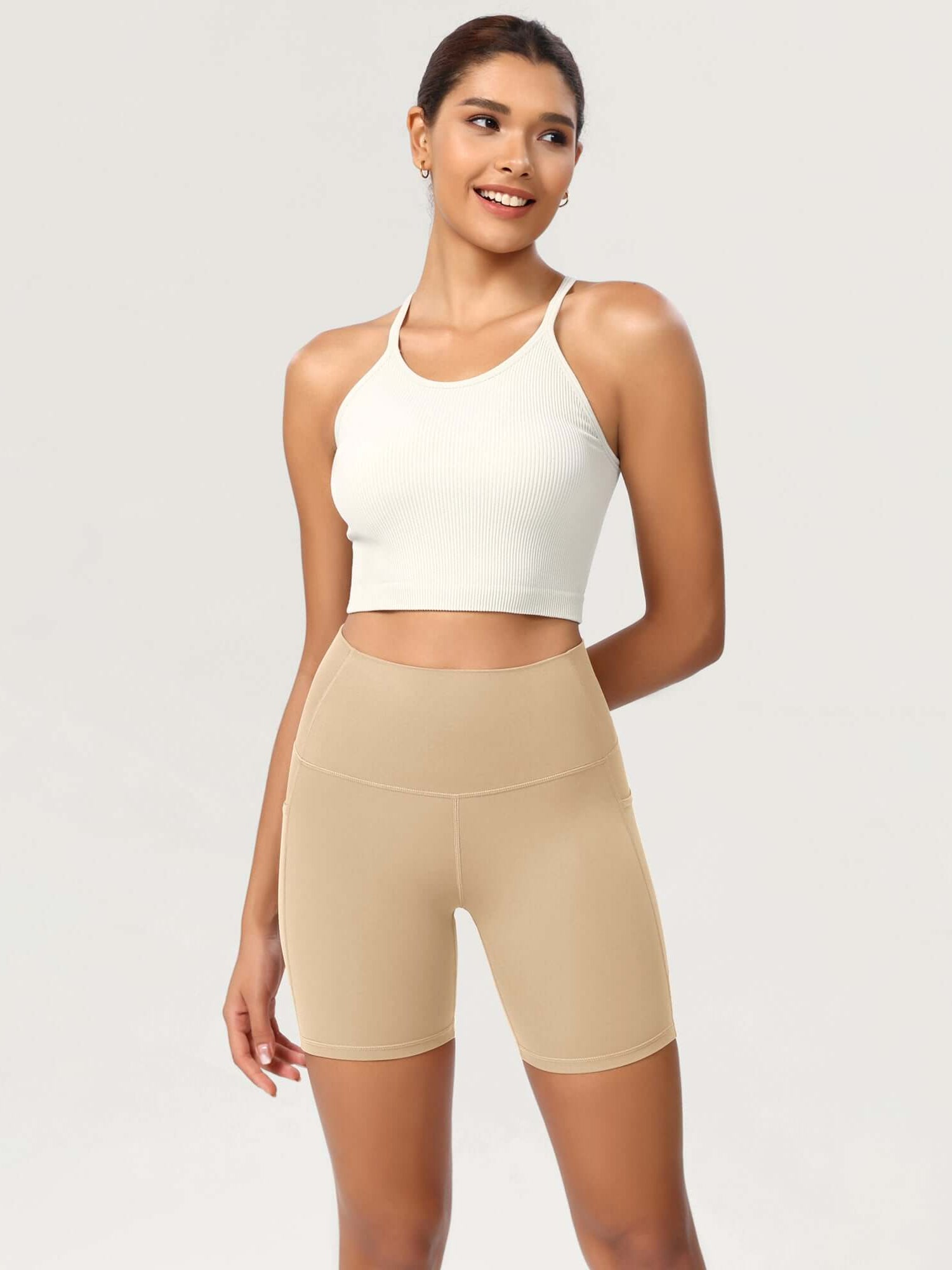 ODCLOUD 6 High Waist Lounge Yoga Shorts Beige - ododos