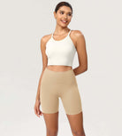 ODCLOUD 6 High Waist Lounge Yoga Shorts Beige - ododos