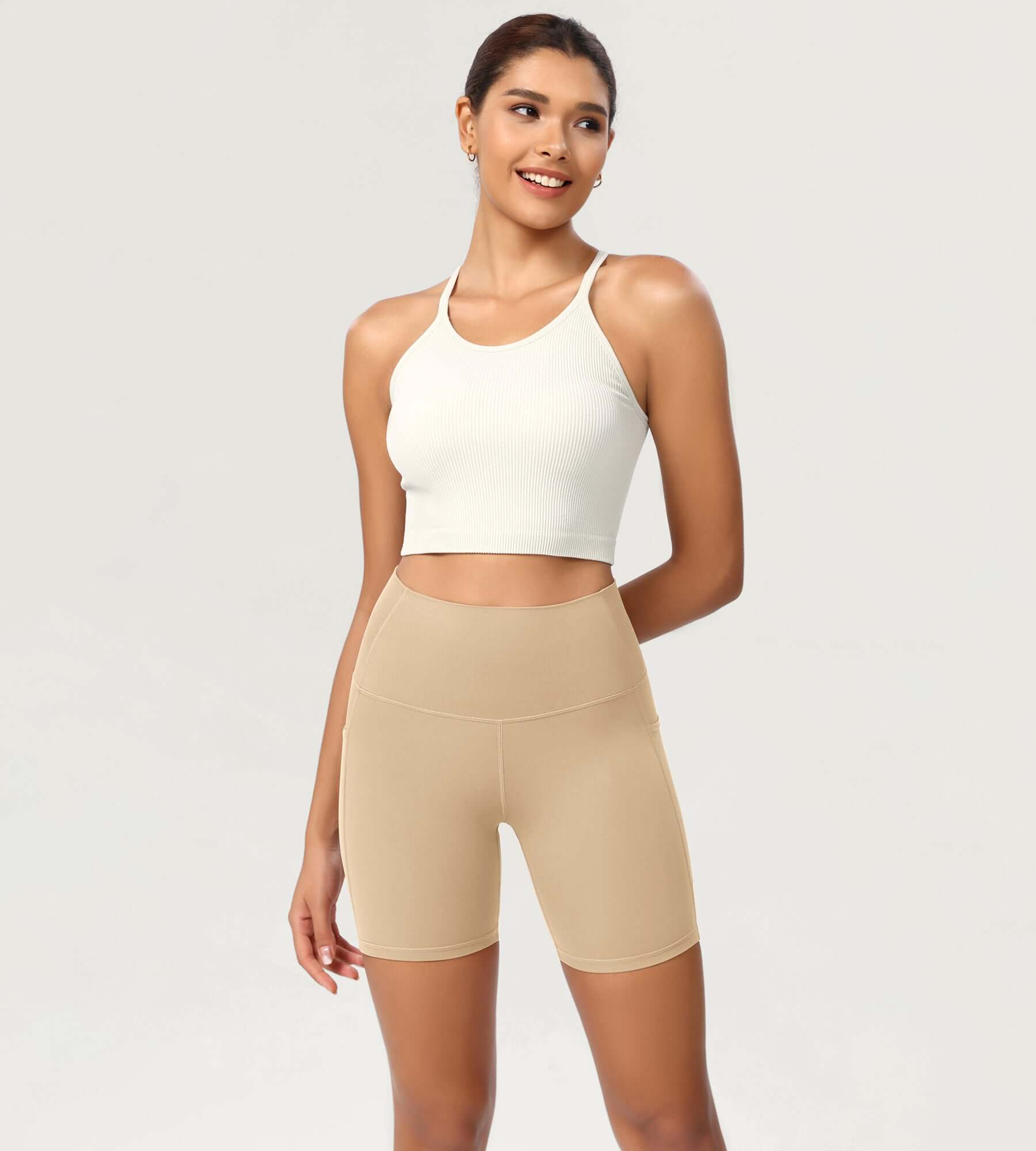 ODCLOUD 6 High Waist Lounge Yoga Shorts Beige - ododos