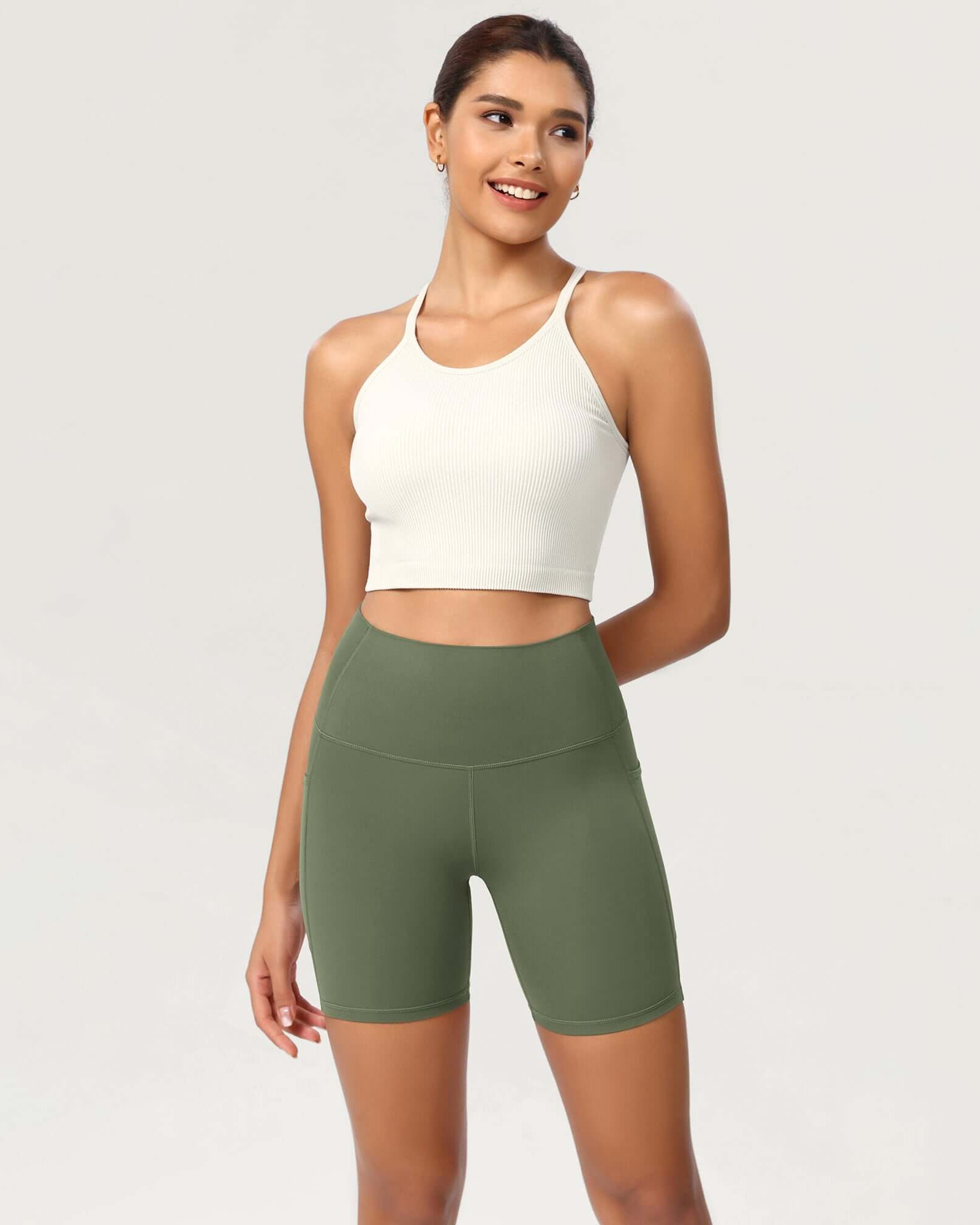 ODCLOUD 6 High Waist Lounge Yoga Shorts Dark Olive - ododos