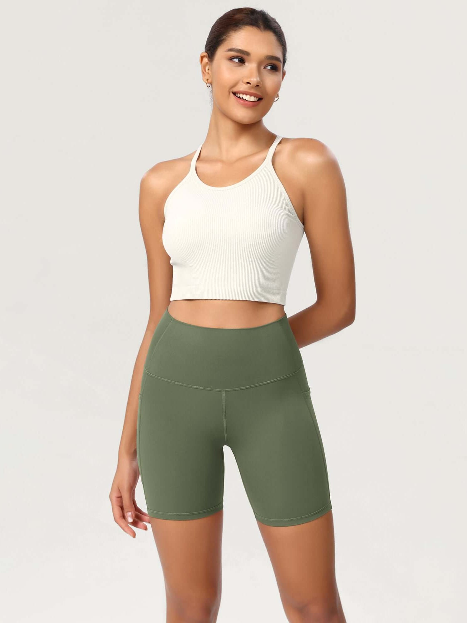 ODCLOUD 6 High Waist Lounge Yoga Shorts Dark Olive - ododos