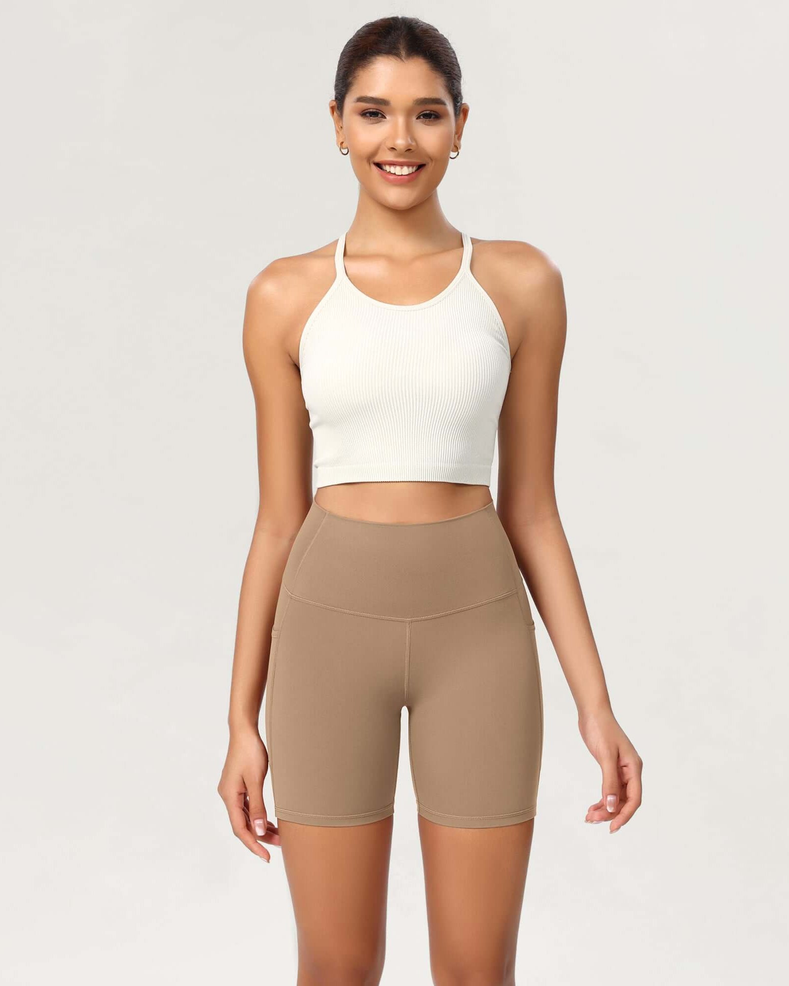 ODCLOUD 6 High Waist Lounge Yoga Shorts Light Brown - ododos