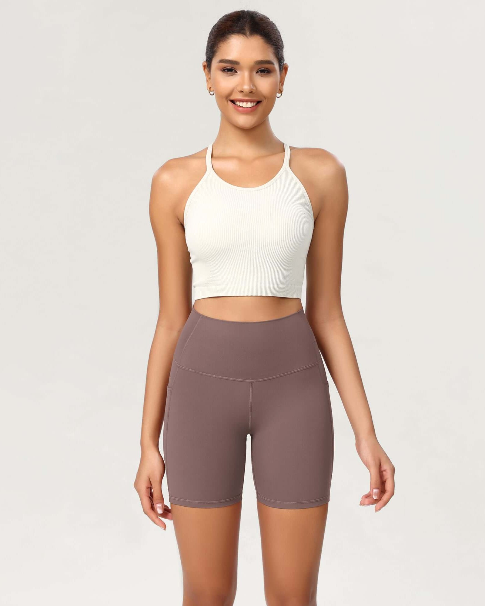 ODCLOUD 6 High Waist Lounge Yoga Shorts Purple Taupe - ododos