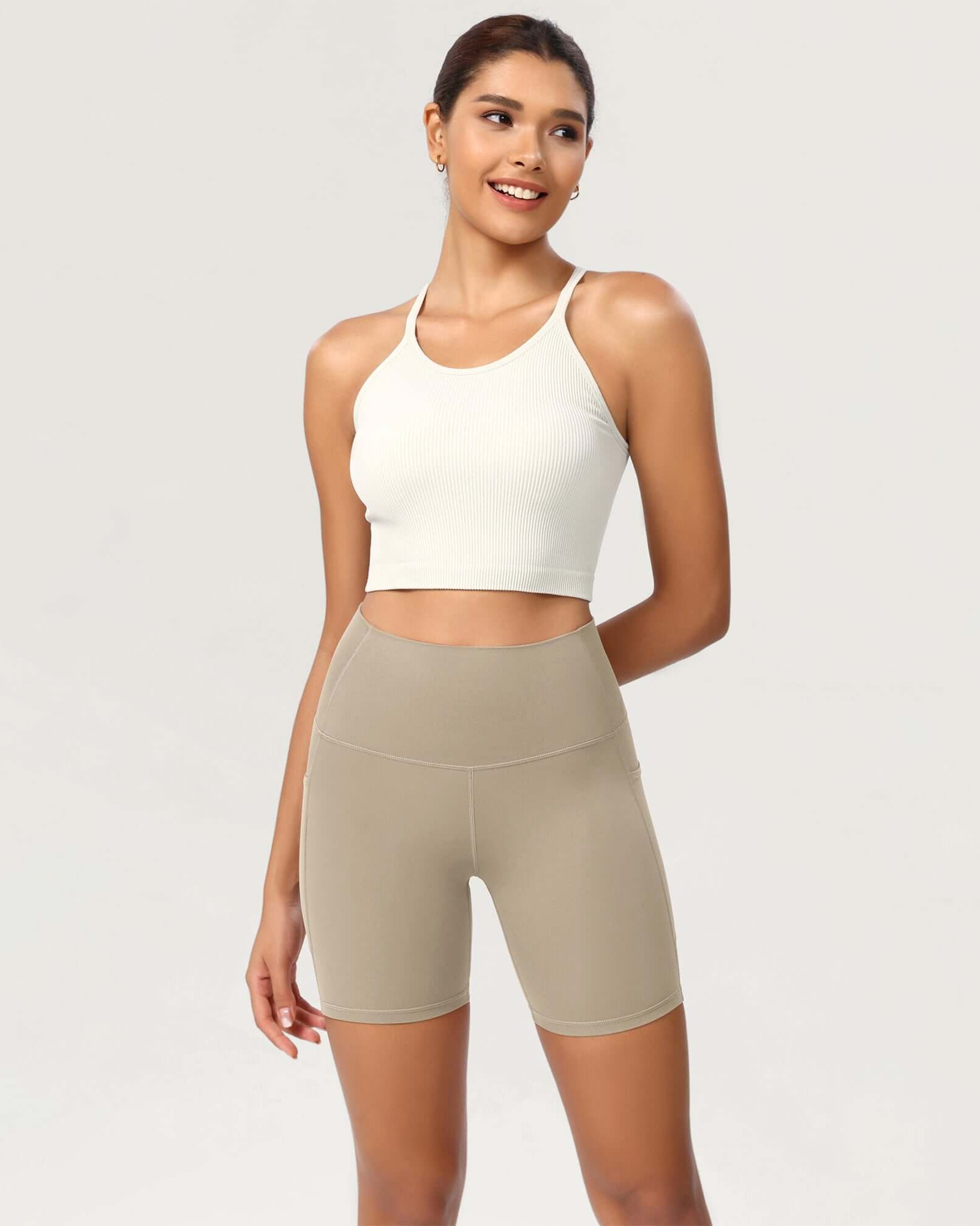 ODCLOUD 6 High Waist Lounge Yoga Shorts Shaker Beige - ododos