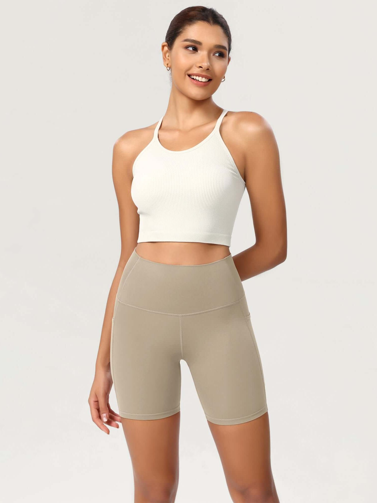 ODCLOUD 6 High Waist Lounge Yoga Shorts Shaker Beige - ododos
