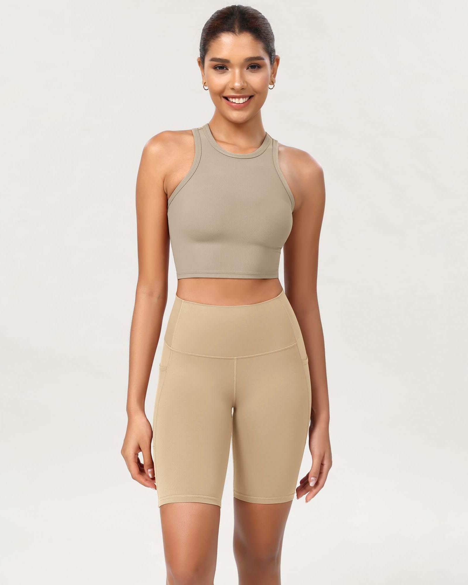 ODCLOUD 8 High Waist Lounge Yoga Shorts Beige - ododos