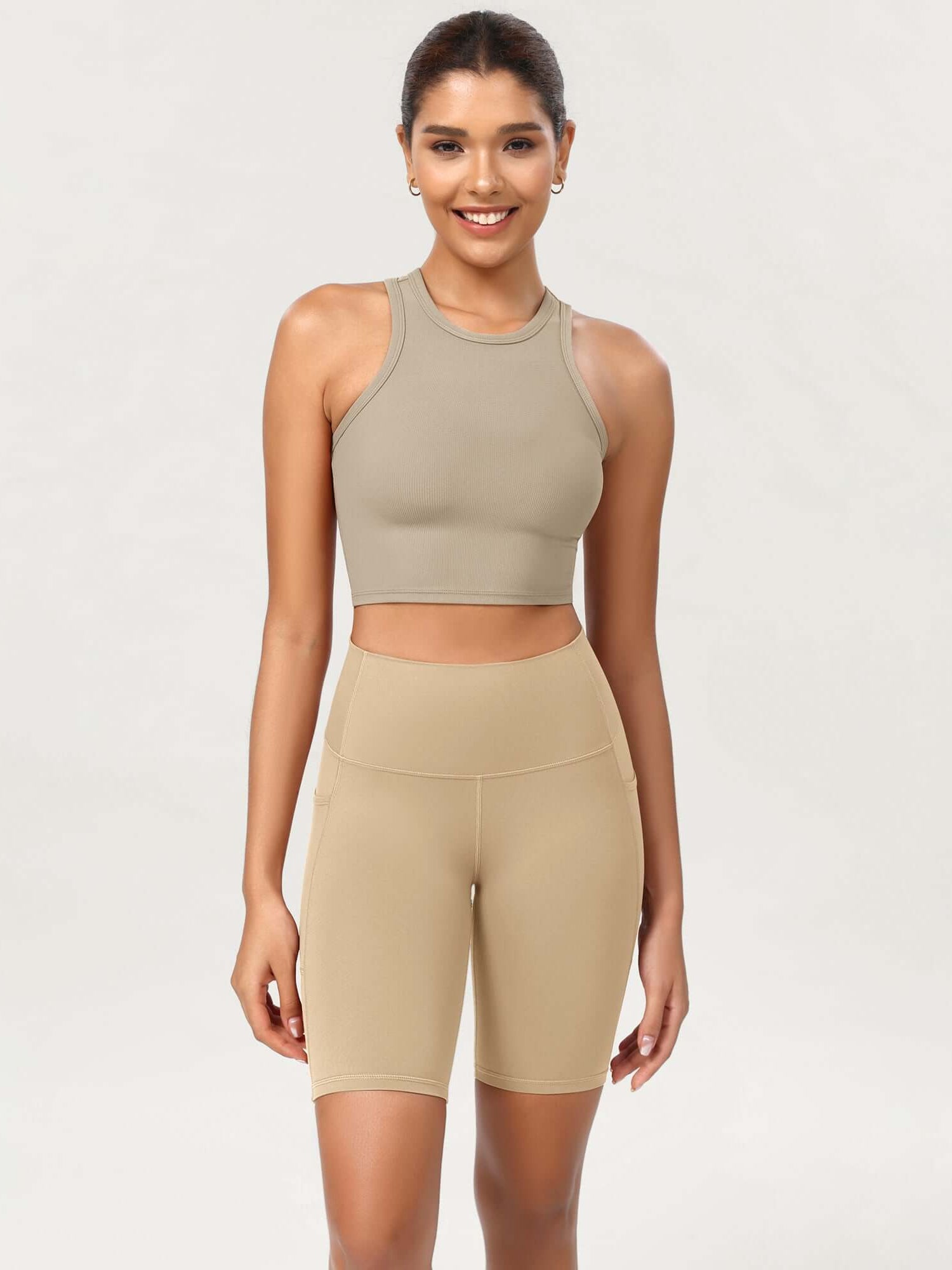 ODCLOUD 8 High Waist Lounge Yoga Shorts Beige - ododos