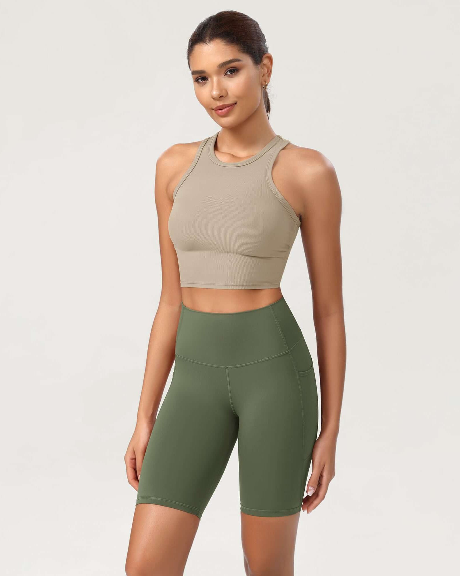 ODCLOUD 8 High Waist Lounge Yoga Shorts Dark Olive - ododos