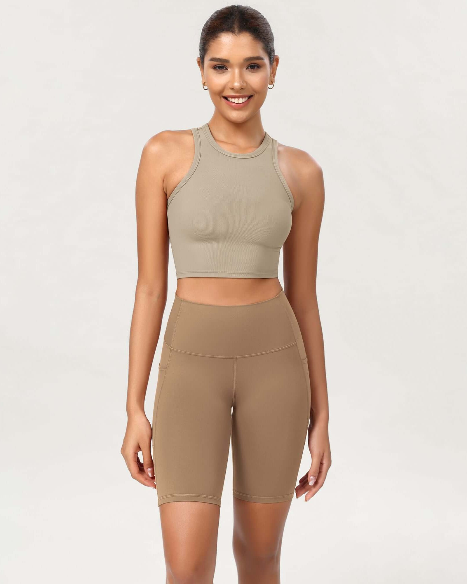 ODCLOUD 8 High Waist Lounge Yoga Shorts Light Brown - ododos