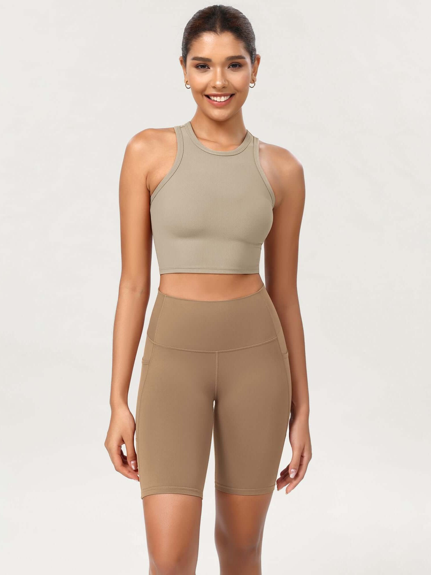 ODCLOUD 8 High Waist Lounge Yoga Shorts Light Brown - ododos