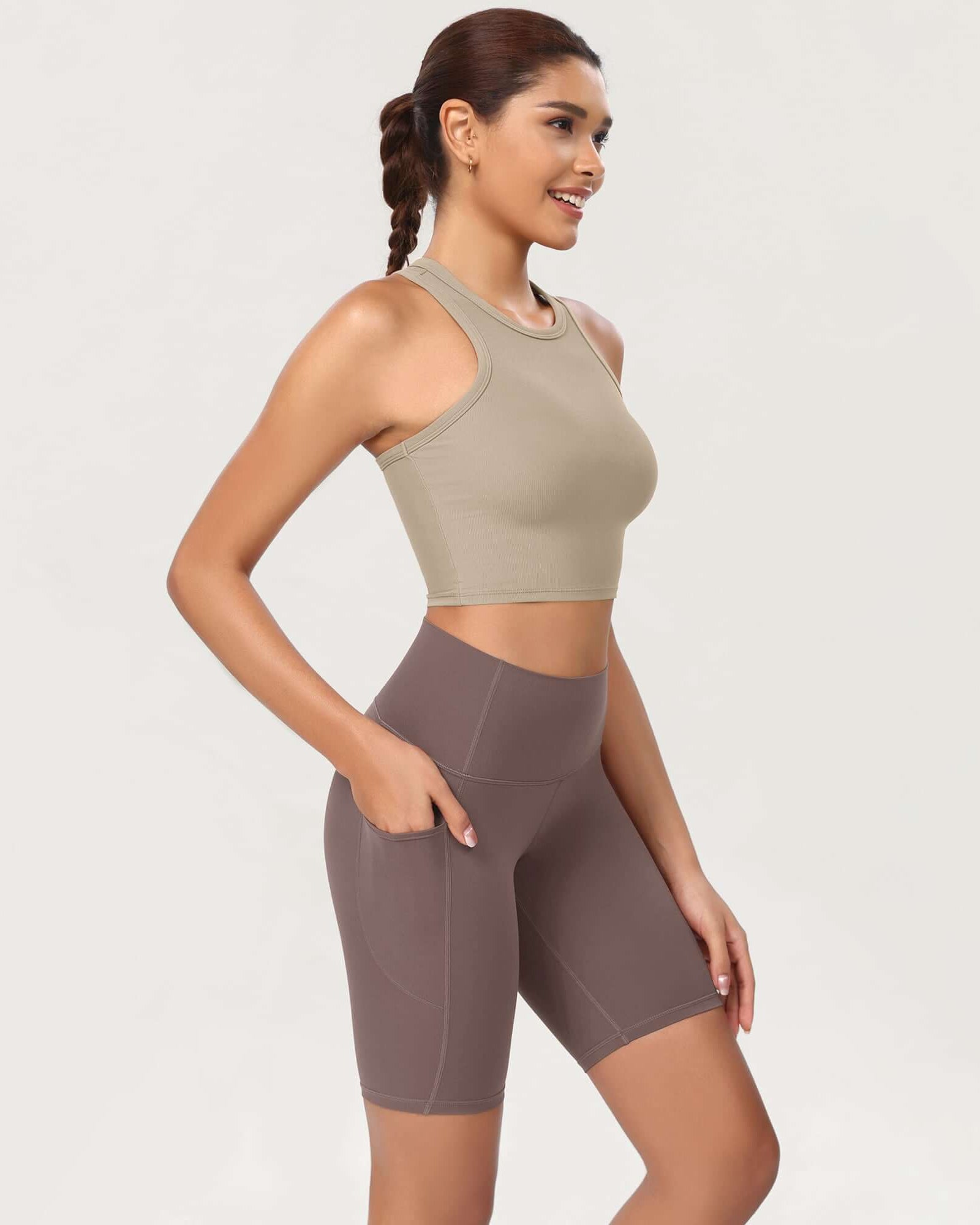ODCLOUD 8 High Waist Lounge Yoga Shorts Purple Taupe - ododos