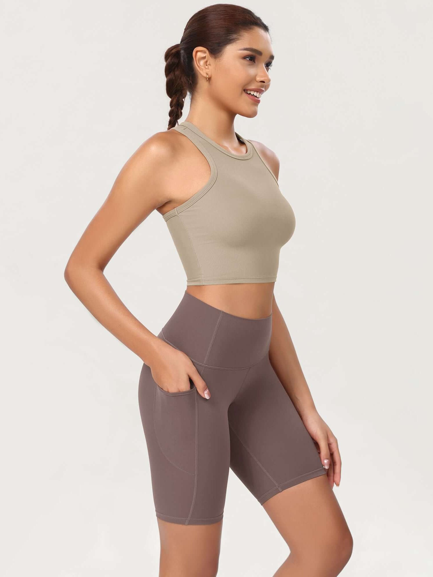 ODCLOUD 8 High Waist Lounge Yoga Shorts Purple Taupe - ododos
