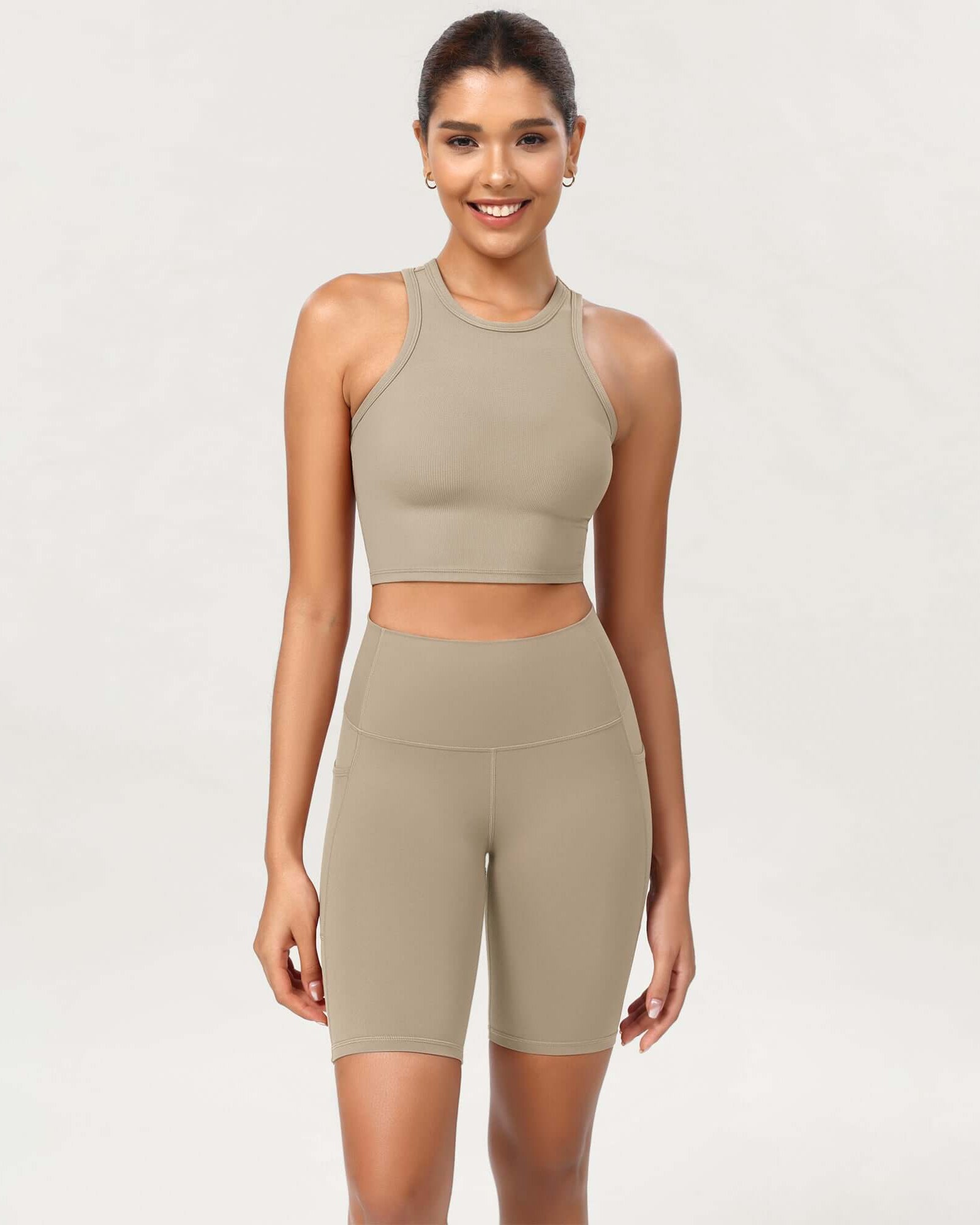 ODCLOUD 8 High Waist Lounge Yoga Shorts Shaker Beige - ododos