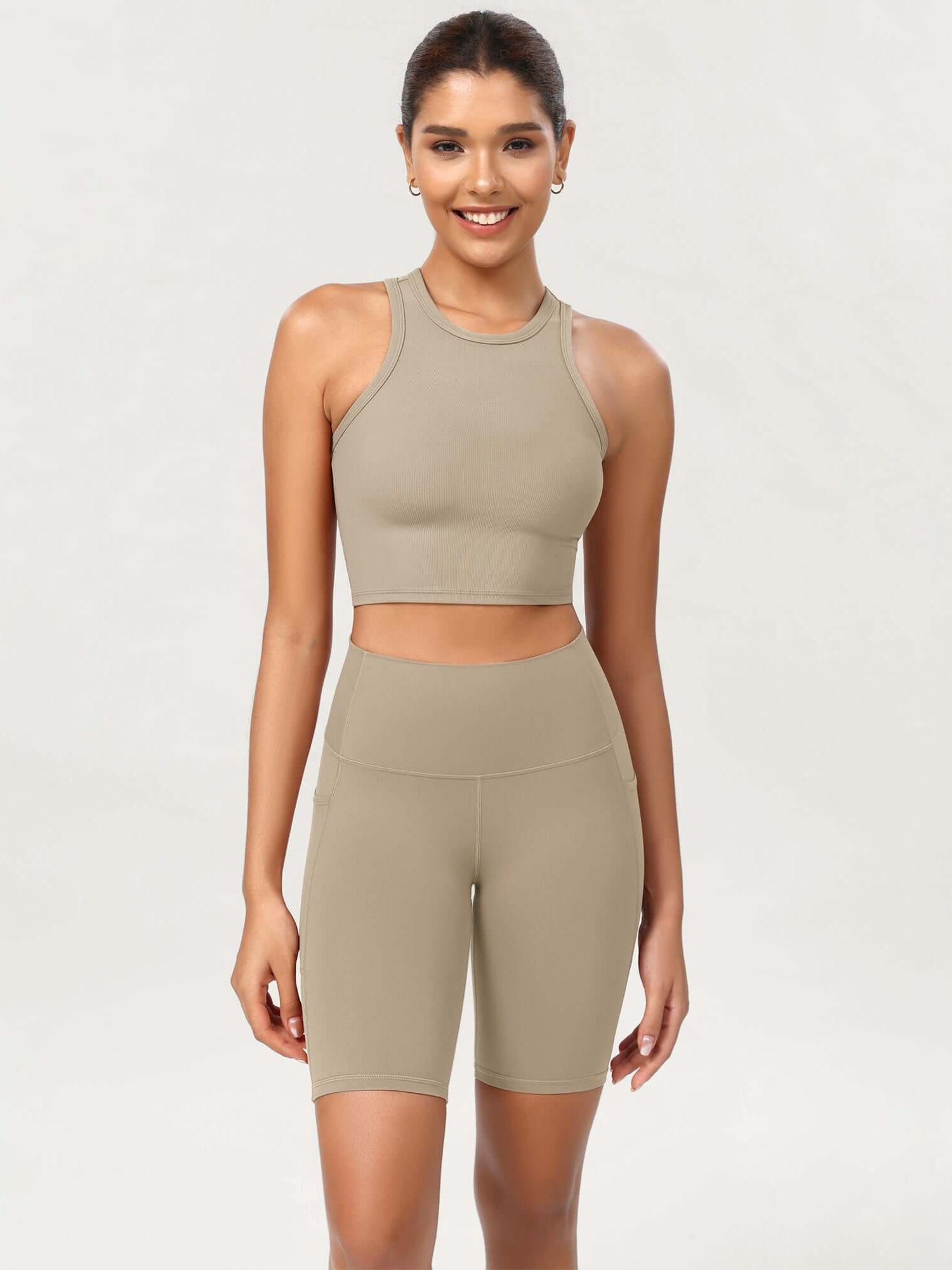 ODCLOUD 8 High Waist Lounge Yoga Shorts Shaker Beige - ododos
