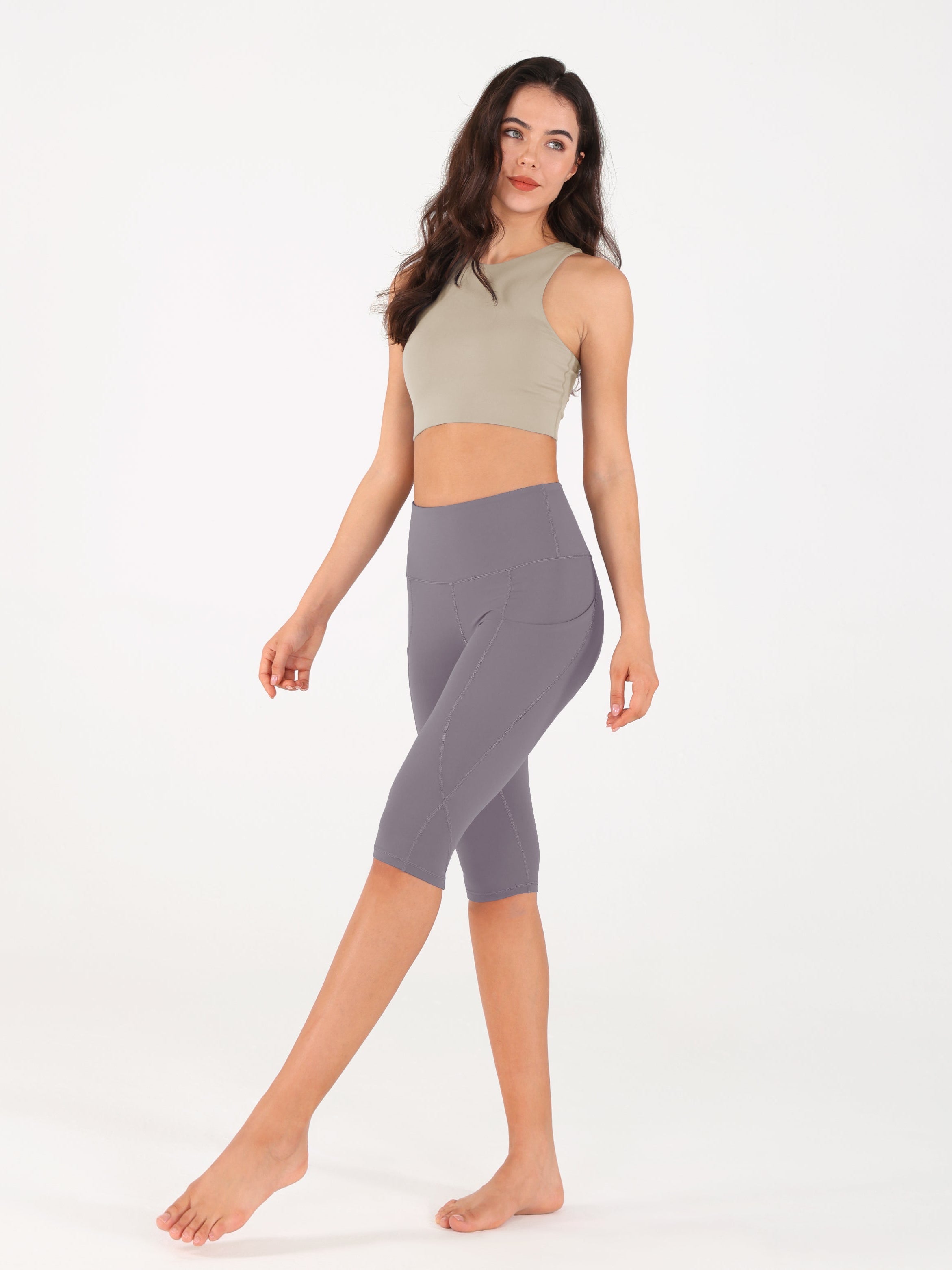 High Waist Knee Length Cropped Leggings - ododos