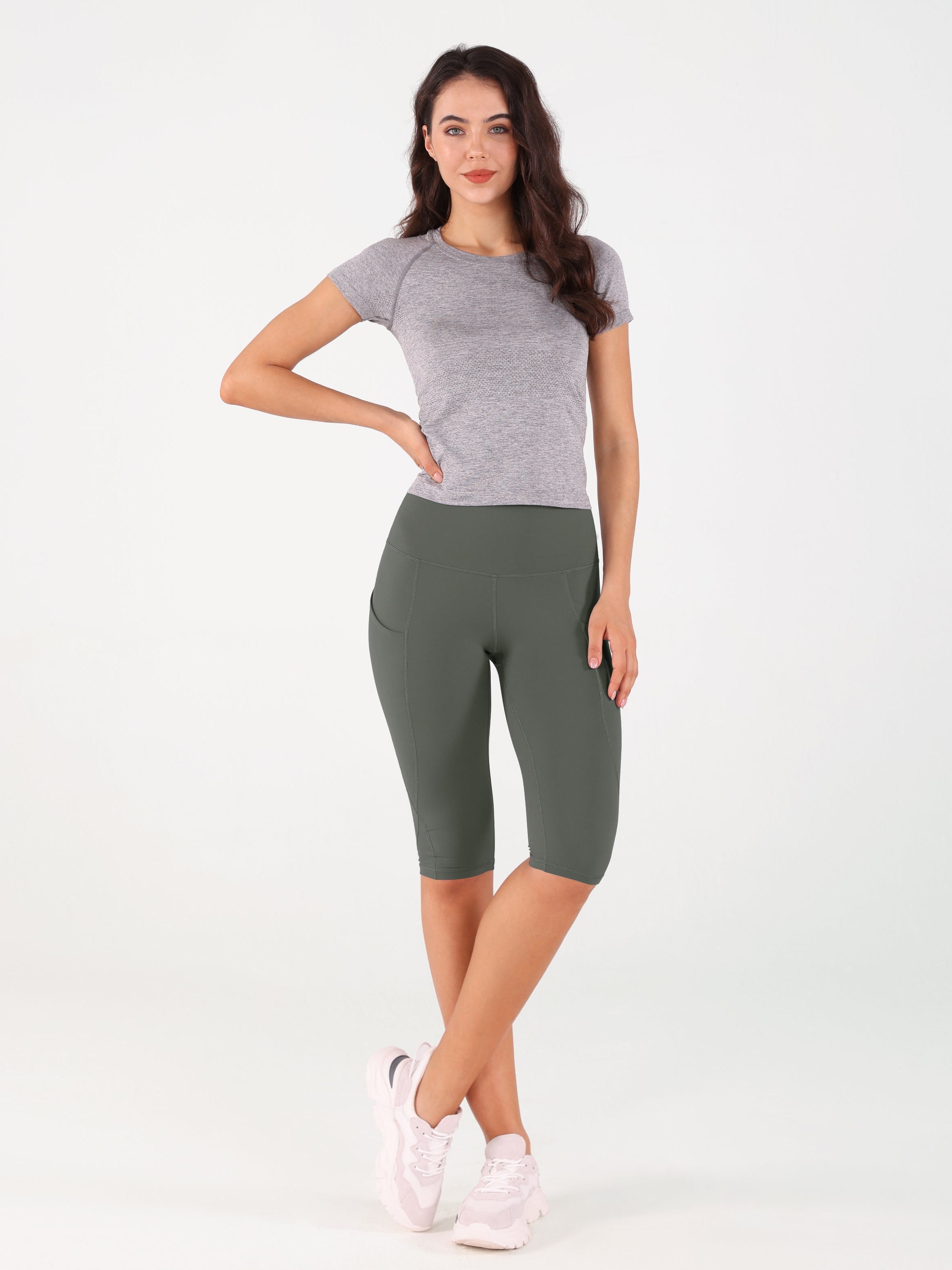 High Waist Knee Length Cropped Leggings - ododos