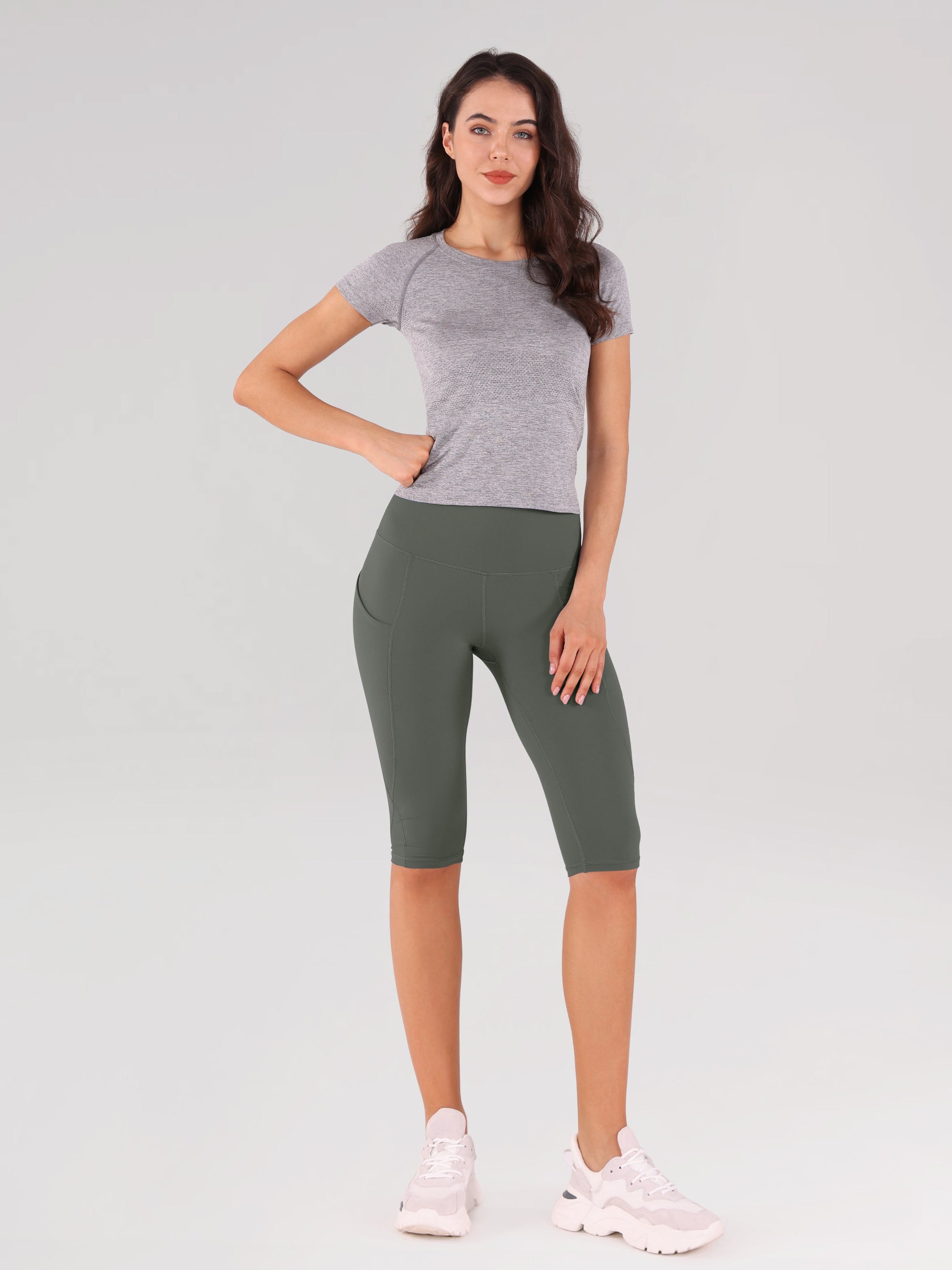High Waist Knee Length Cropped Leggings - ododos