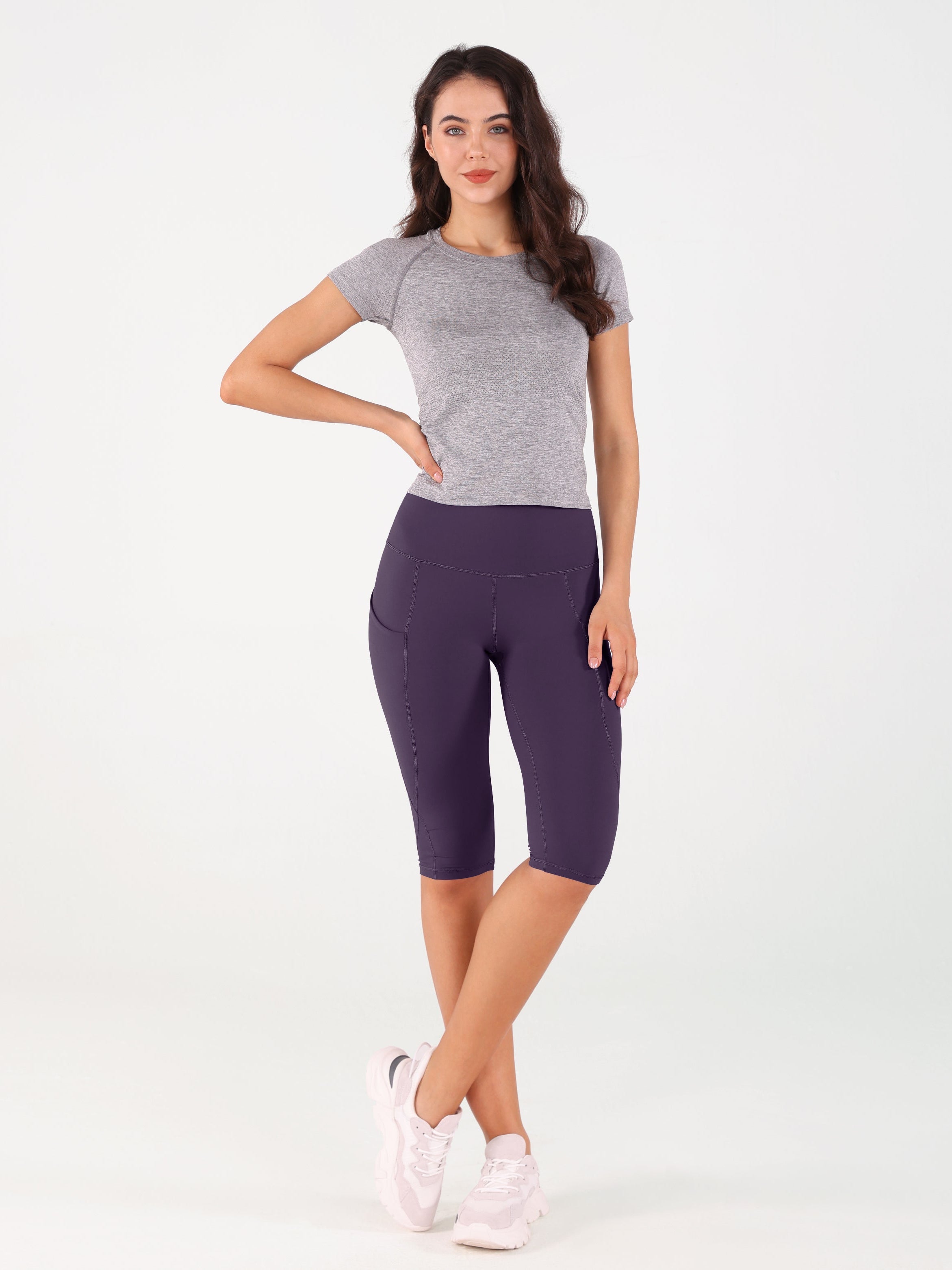 High Waist Knee Length Cropped Leggings - ododos
