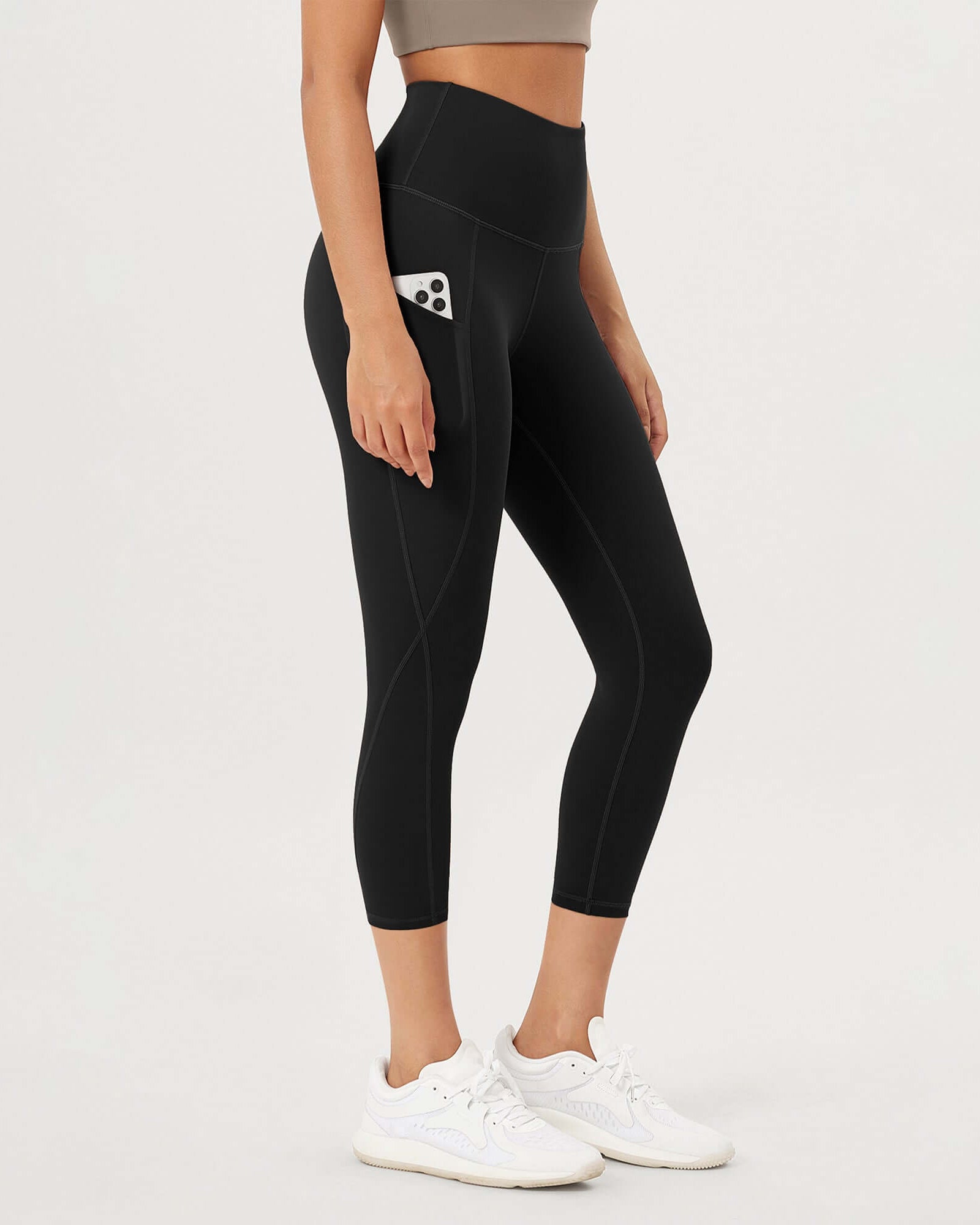 23�High Waisted Tummy Control Through Athletic Yoga Leggings with Pockets Black - ododos