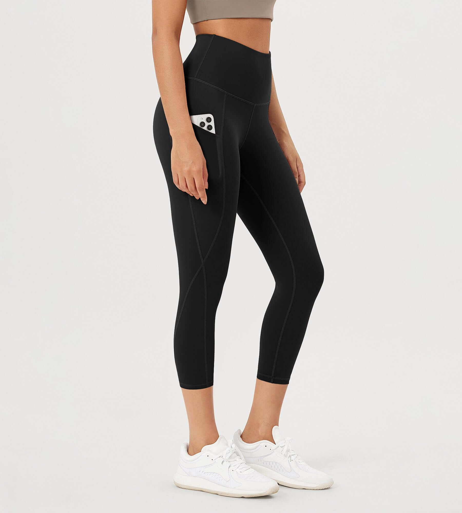 23�High Waisted Tummy Control Through Athletic Yoga Leggings with Pockets Black - ododos