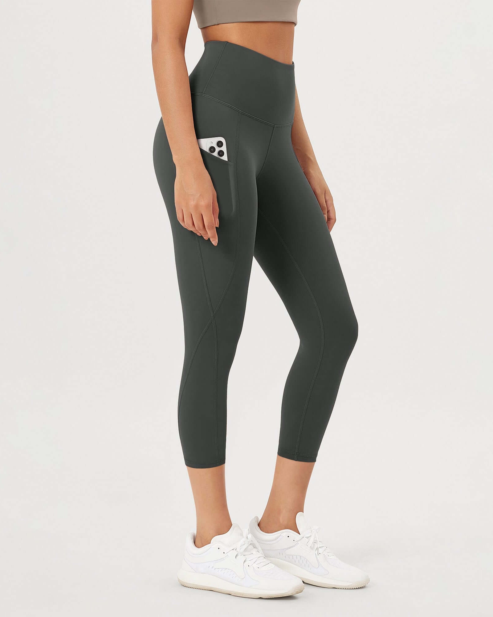 23�High Waisted Tummy Control Through Athletic Yoga Leggings with Pockets Charcoal - ododos