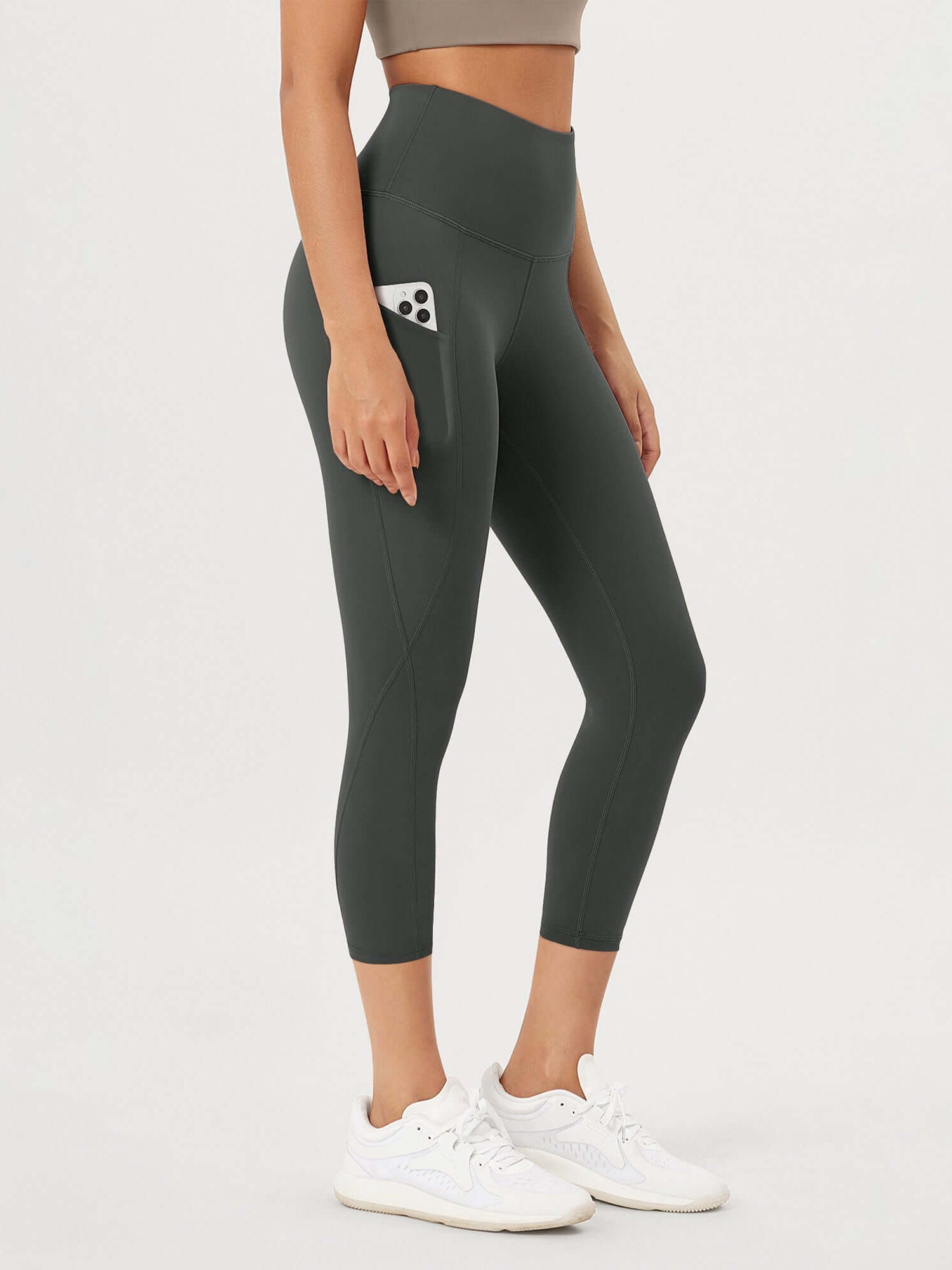 23�High Waisted Tummy Control Through Athletic Yoga Leggings with Pockets Charcoal - ododos