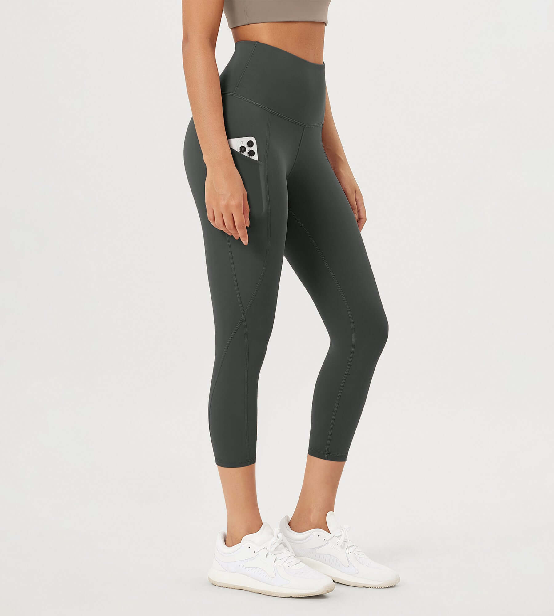 23�High Waisted Tummy Control Through Athletic Yoga Leggings with Pockets Charcoal - ododos