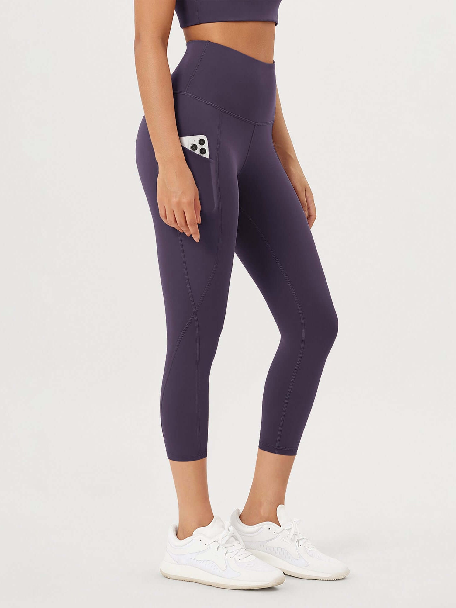 23�High Waisted Tummy Control Through Athletic Yoga Leggings with Pockets DeepPurple - ododos