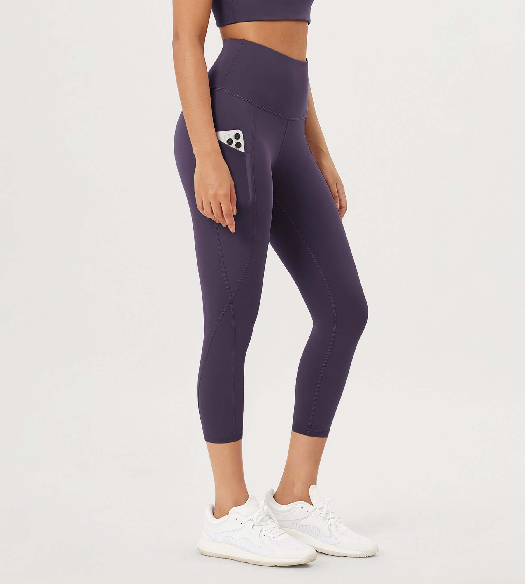 23�High Waisted Tummy Control Through Athletic Yoga Leggings with Pockets DeepPurple - ododos