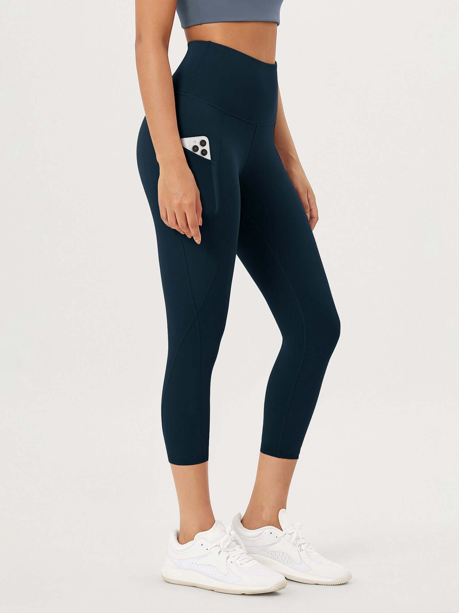 23�High Waisted Tummy Control Through Athletic Yoga Leggings with Pockets Deep Navy - ododos
