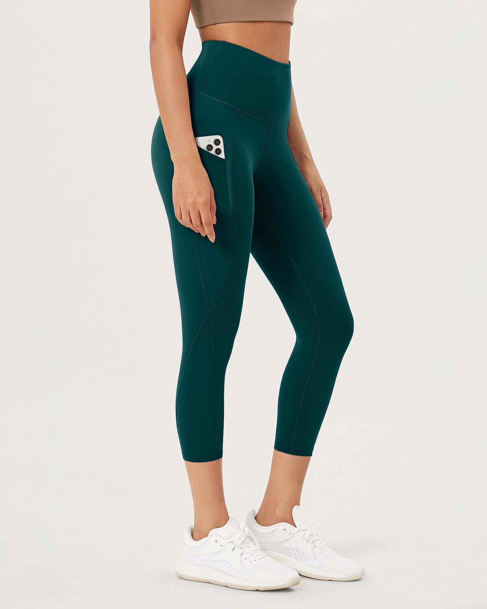 23�High Waisted Tummy Control Through Athletic Yoga Leggings with Pockets Forest Teal - ododos